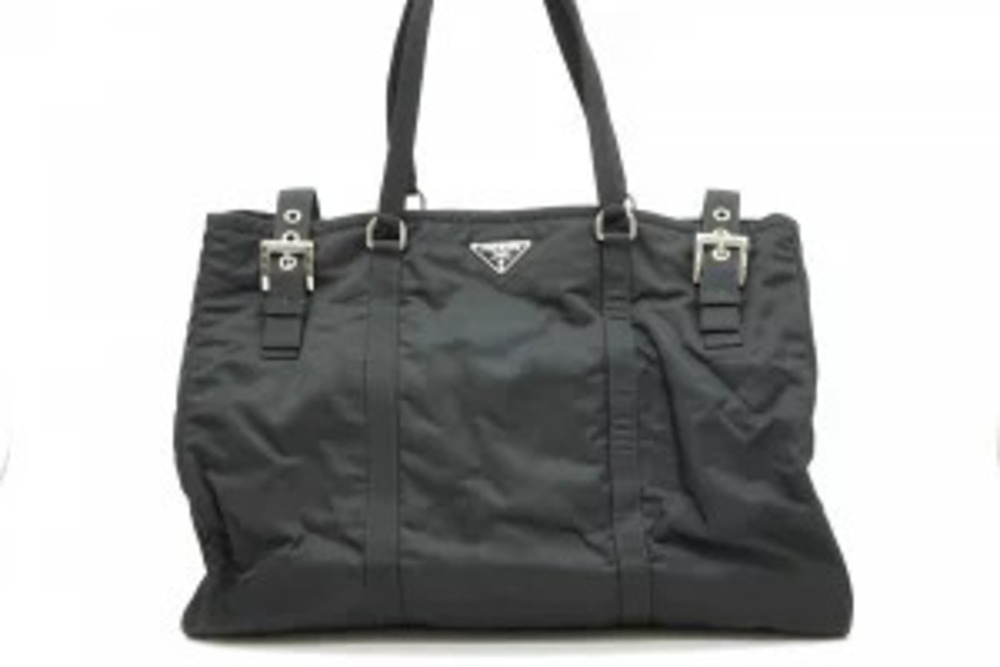 Prada Tote Boston Storage Triangular Plate Shoulder Bag Black